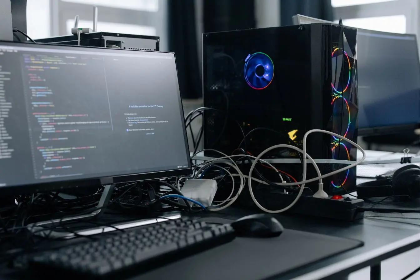 Écran affichant du code coloré dans éditeur, image qui illustre le principe du serverless computing où l’infrastructure est gérée automatiquement.